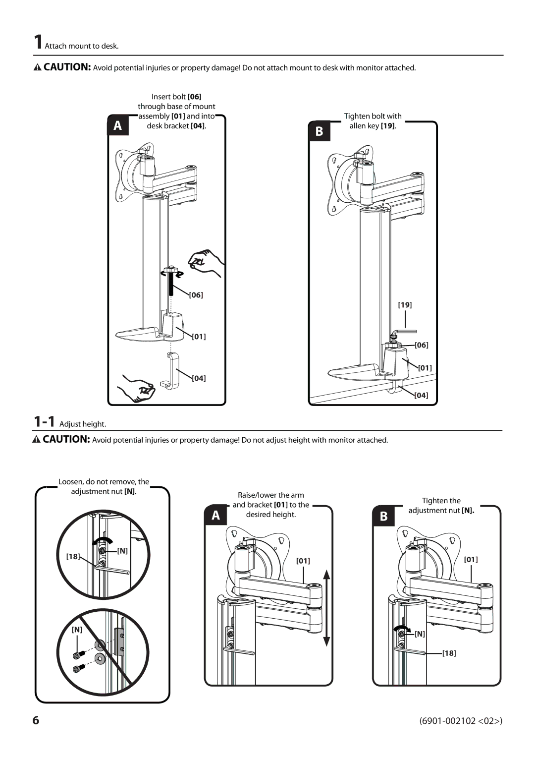 Sanus Systems MD115 manual 1Attach mount to desk Insert bolt 