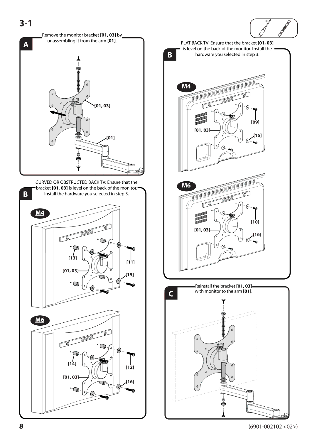 Sanus Systems MD115 manual Install the hardware you selected in step 