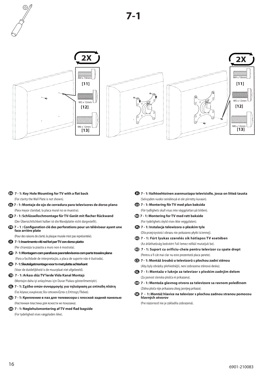 Sanus Systems MF203 EN 7 1 Key Hole Mounting for TV with a flat back, IT 7-1InserimentovitineiforiperTVcondorsopiatto 