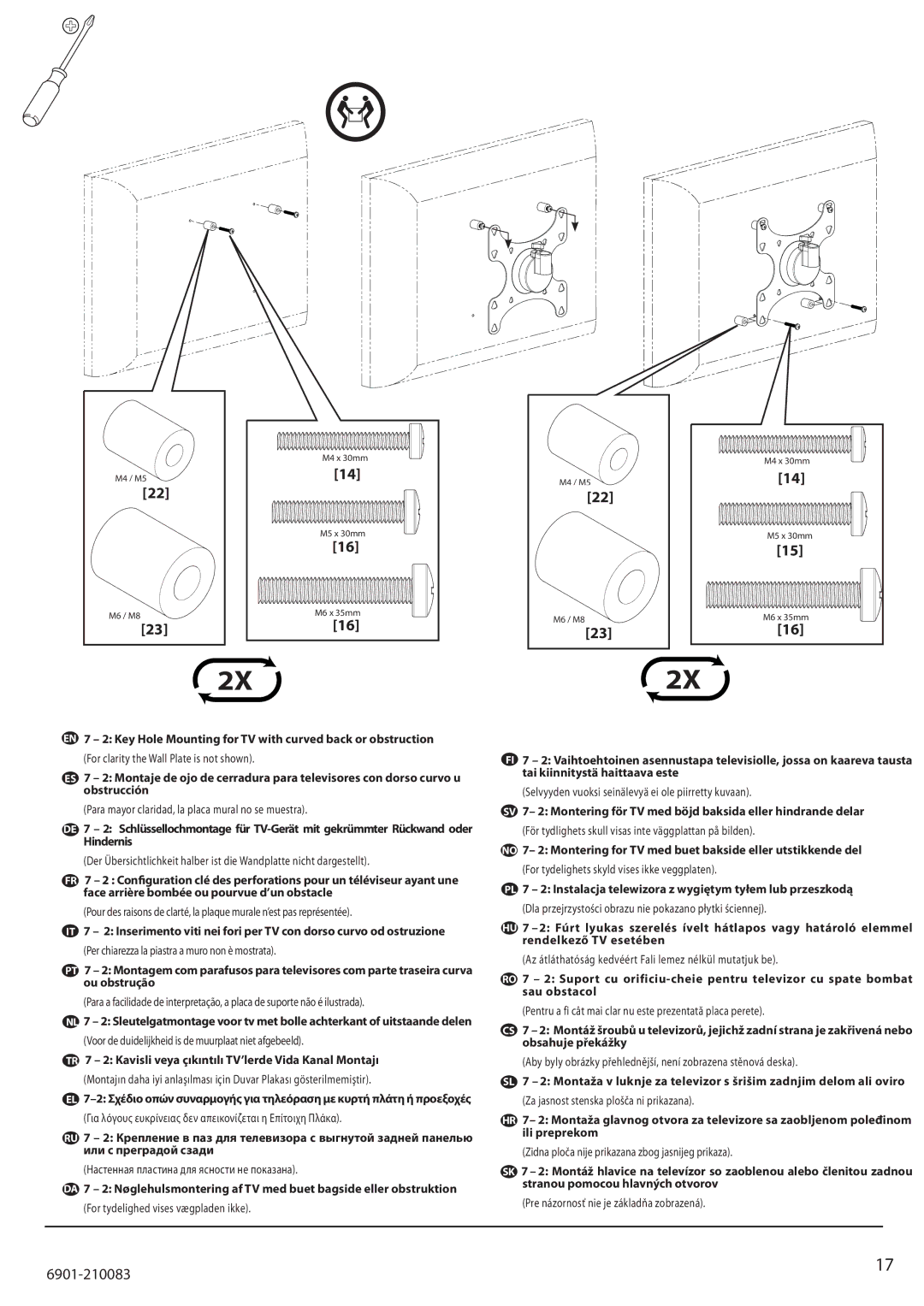 Sanus Systems MF203 manual TR 7 2 Kavisli veya çıkıntılı TV’lerde Vida Kanal Montajı 