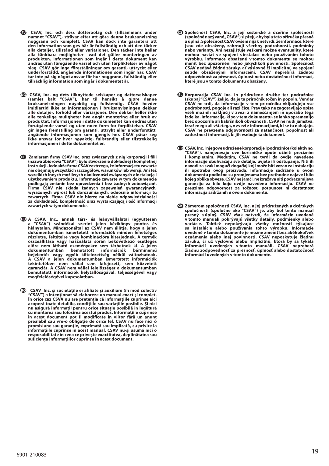 Sanus Systems MF203 manual HU a CSAV, Inc., annak társ- és, Csav szándékai szerint jelen kézikönyv pontos és 