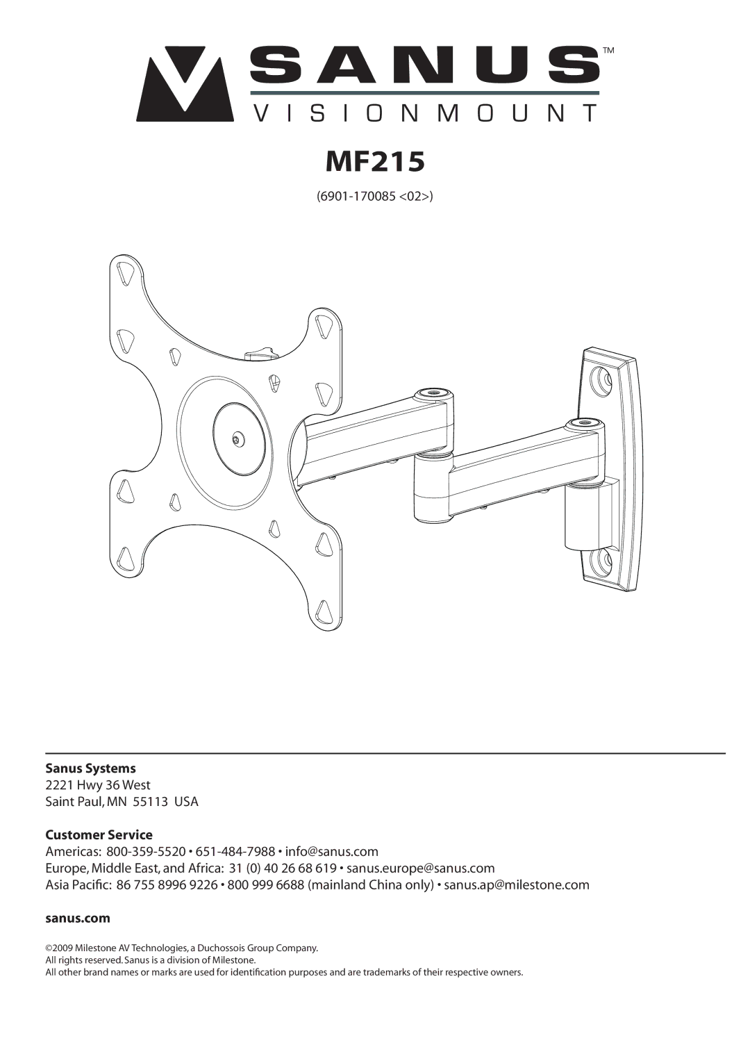 Sanus Systems MF215 manual 