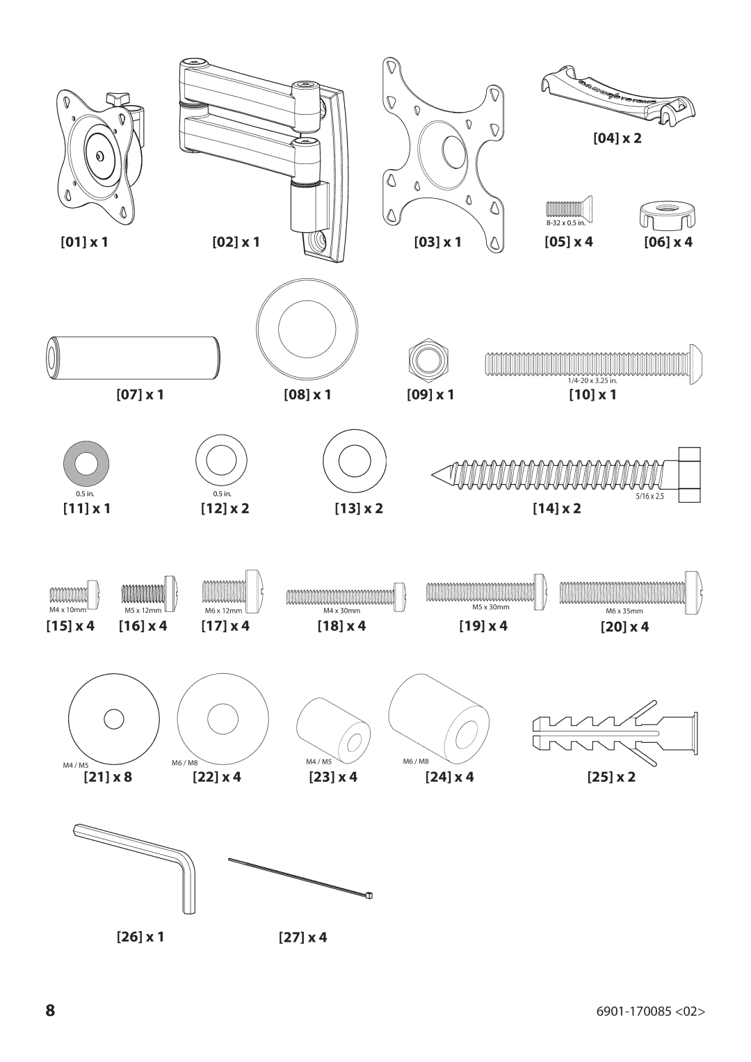 Sanus Systems MF215 manual 01 x 02 x 