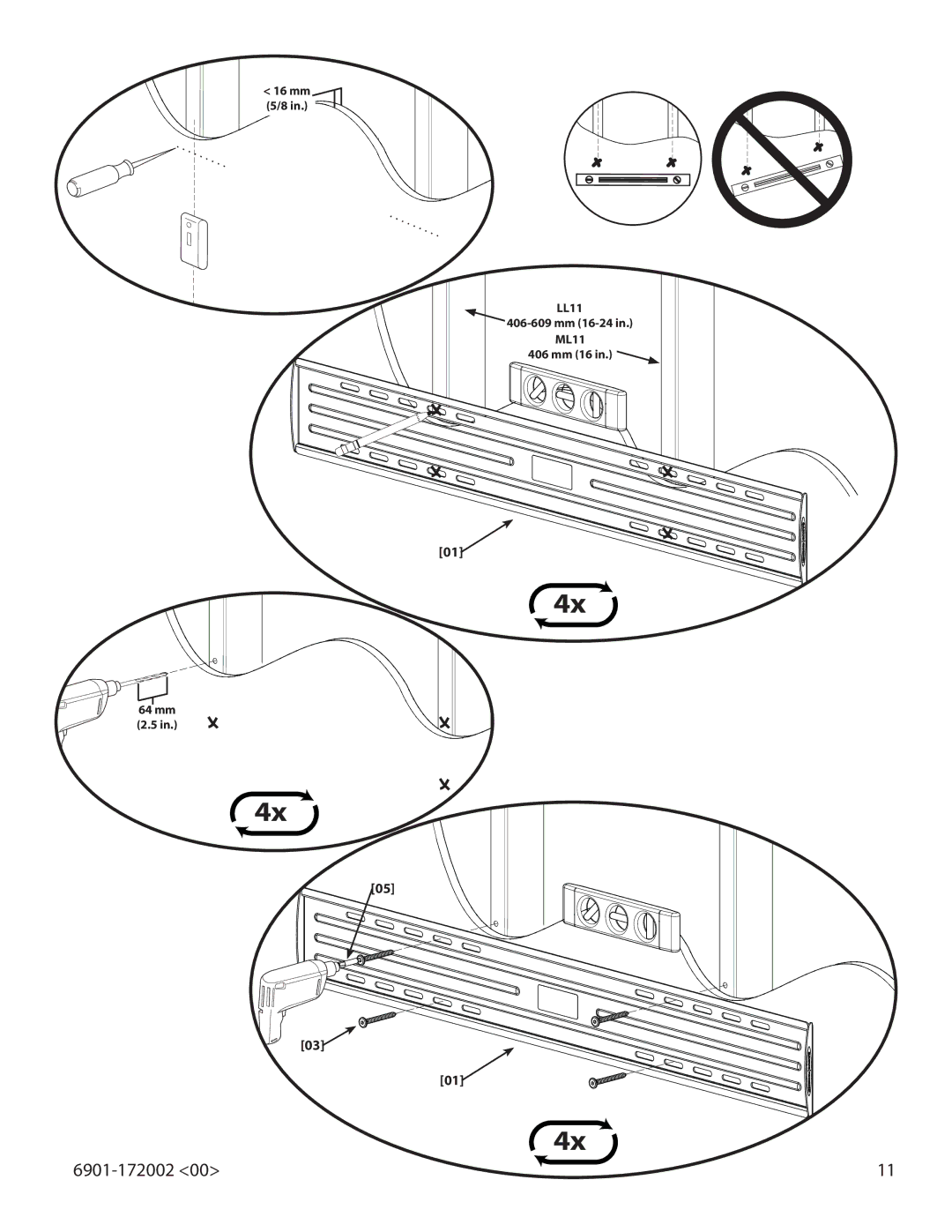 Sanus Systems important safety instructions LL11 406-609 mm 16-24 ML11 406 mm 16 64 mm 