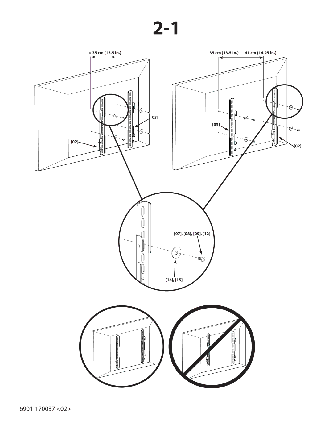 Sanus Systems ML22 manual 35 cm 13.5 35 cm 13.5 in. 41 cm 16.25 07, 08, 09 