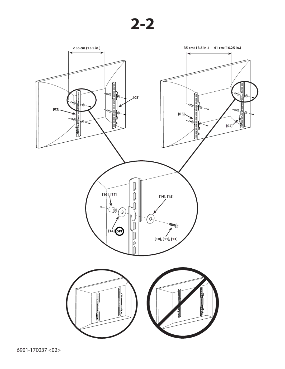 Sanus Systems ML22 manual 35 cm 13.5 14 OPT 35 cm 13.5 in. 41 cm 16.25 10, 11 