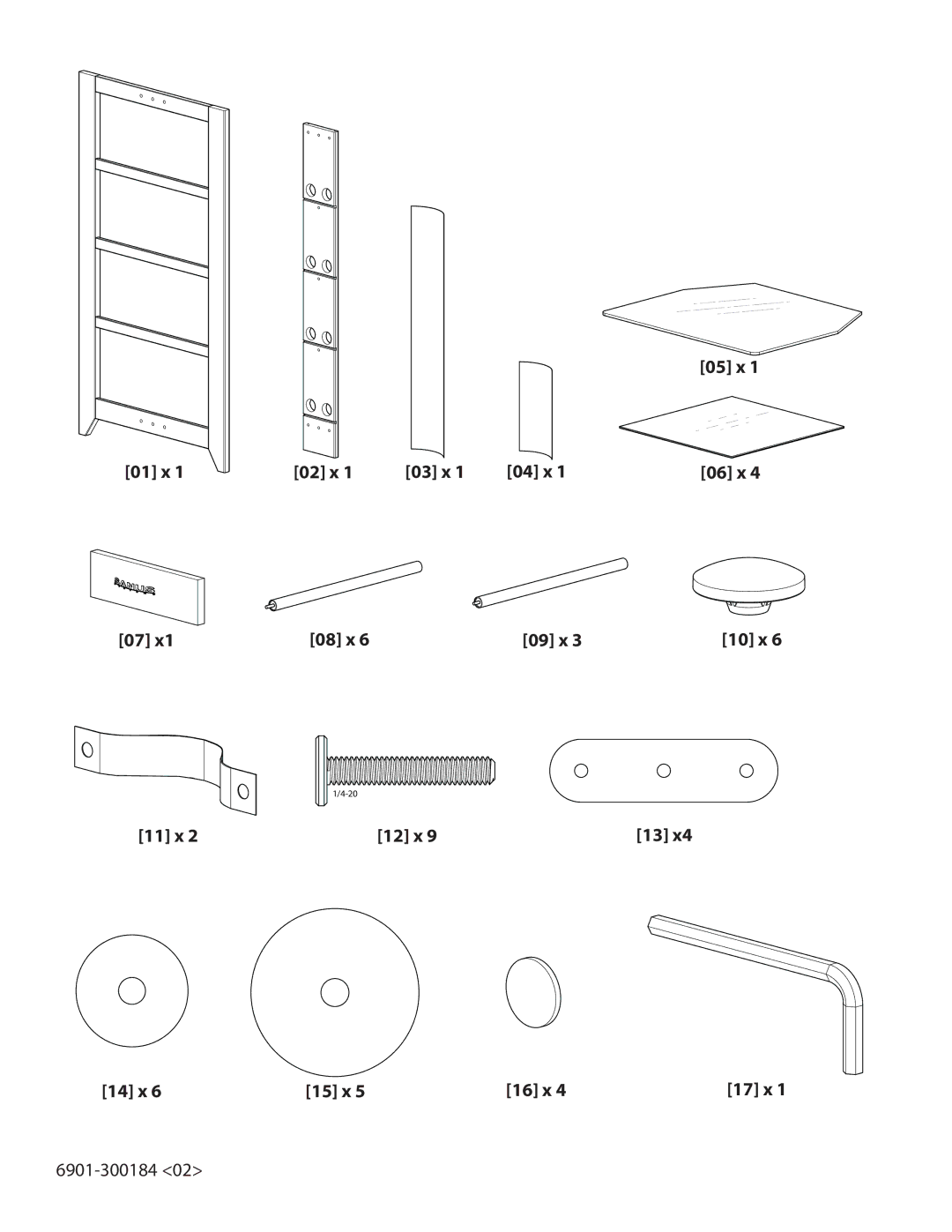 Sanus Systems NFA245 manual 01 x 11 x 14 x 05 x 02 x 03 x 04 x, 08 x 09 x, 12 x 15 x 16 x 