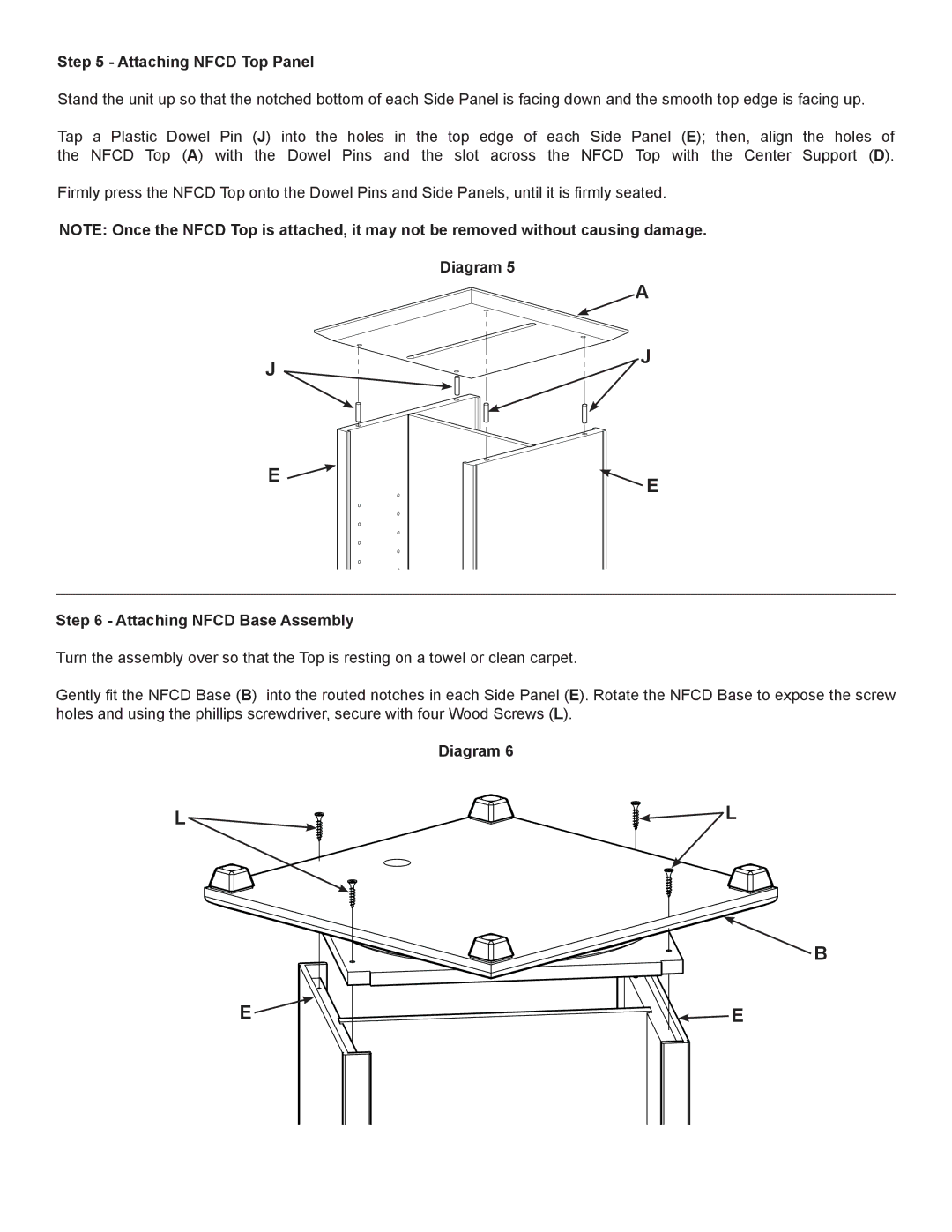 Sanus Systems NFCD manual Attaching Nfcd Top Panel, Diagram Attaching Nfcd Base Assembly 