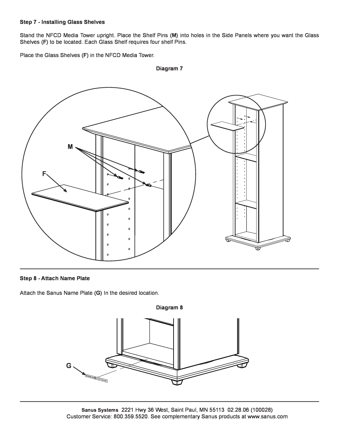 Sanus Systems NFCD manual Installing Glass Shelves, Diagram, Attach Name Plate 