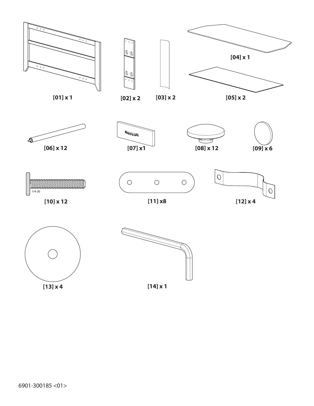 Sanus Systems NFV249 manual 04 x 01 x 02 x 03 x, 06 x 08 x, 10 x, 13 x 