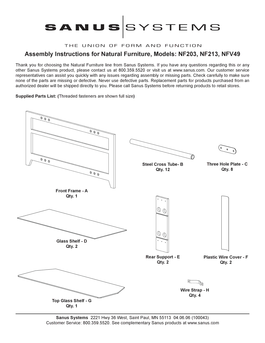 Sanus Systems NF213, NFV49, NF203 manual Steel Cross Tube- B 