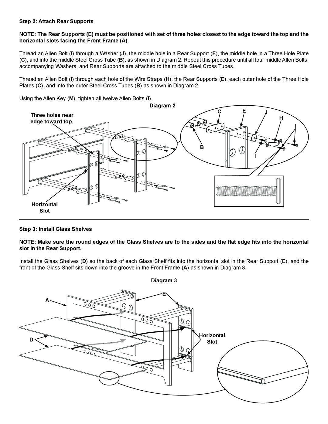 Sanus Systems NFV49, NF213, NF203 manual Attach Rear Supports, Diagram Horizontal Slot 