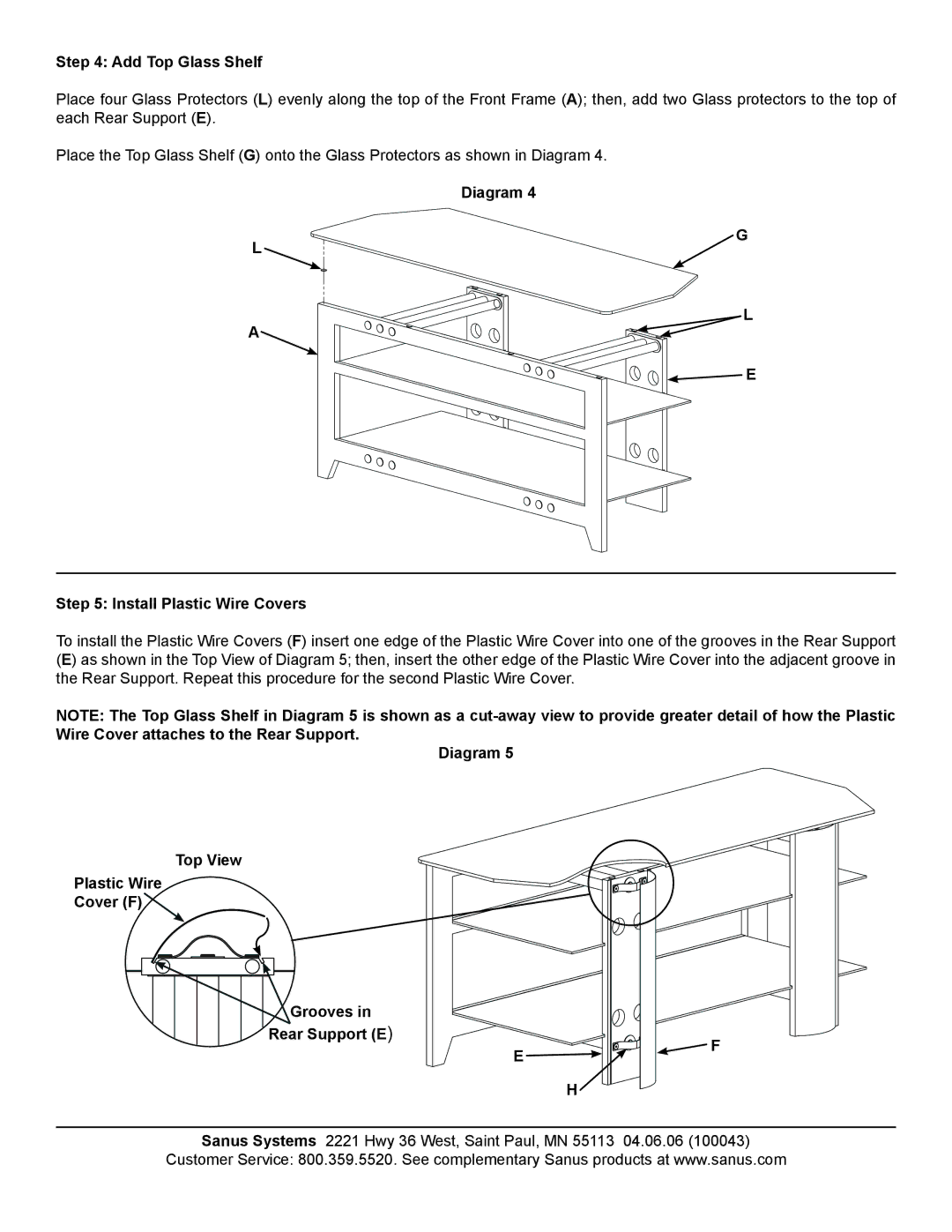 Sanus Systems NF213, NFV49, NF203 manual Add Top Glass Shelf, Diagram Install Plastic Wire Covers 