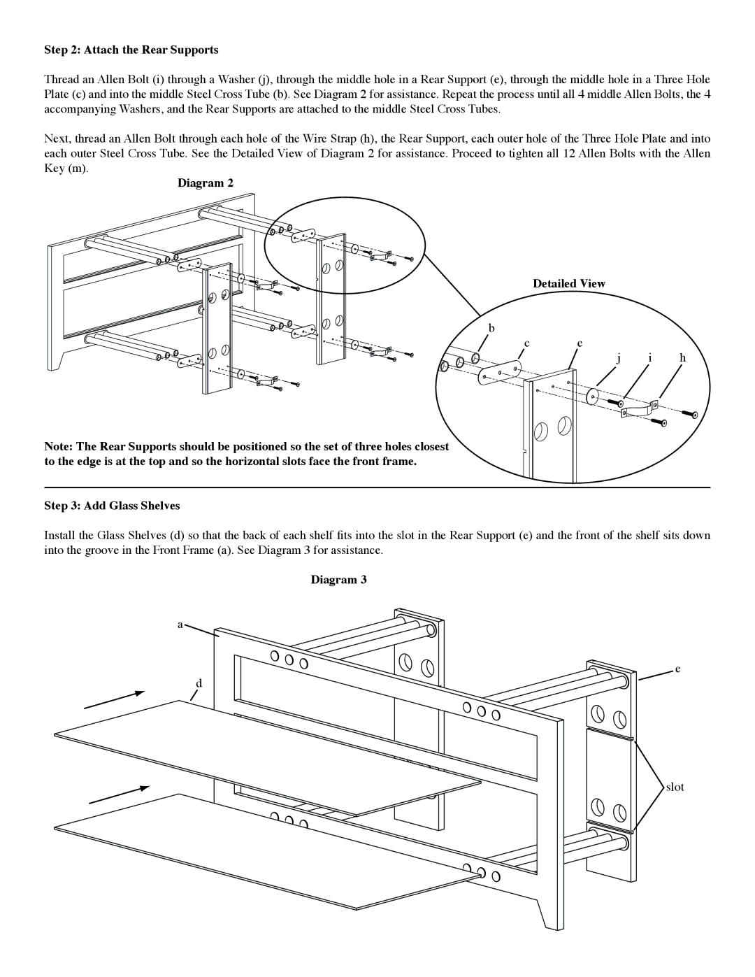 Sanus Systems NFV49, NF213, NF203 manual Attach the Rear Supports, Diagram Detailed View Add Glass Shelves 