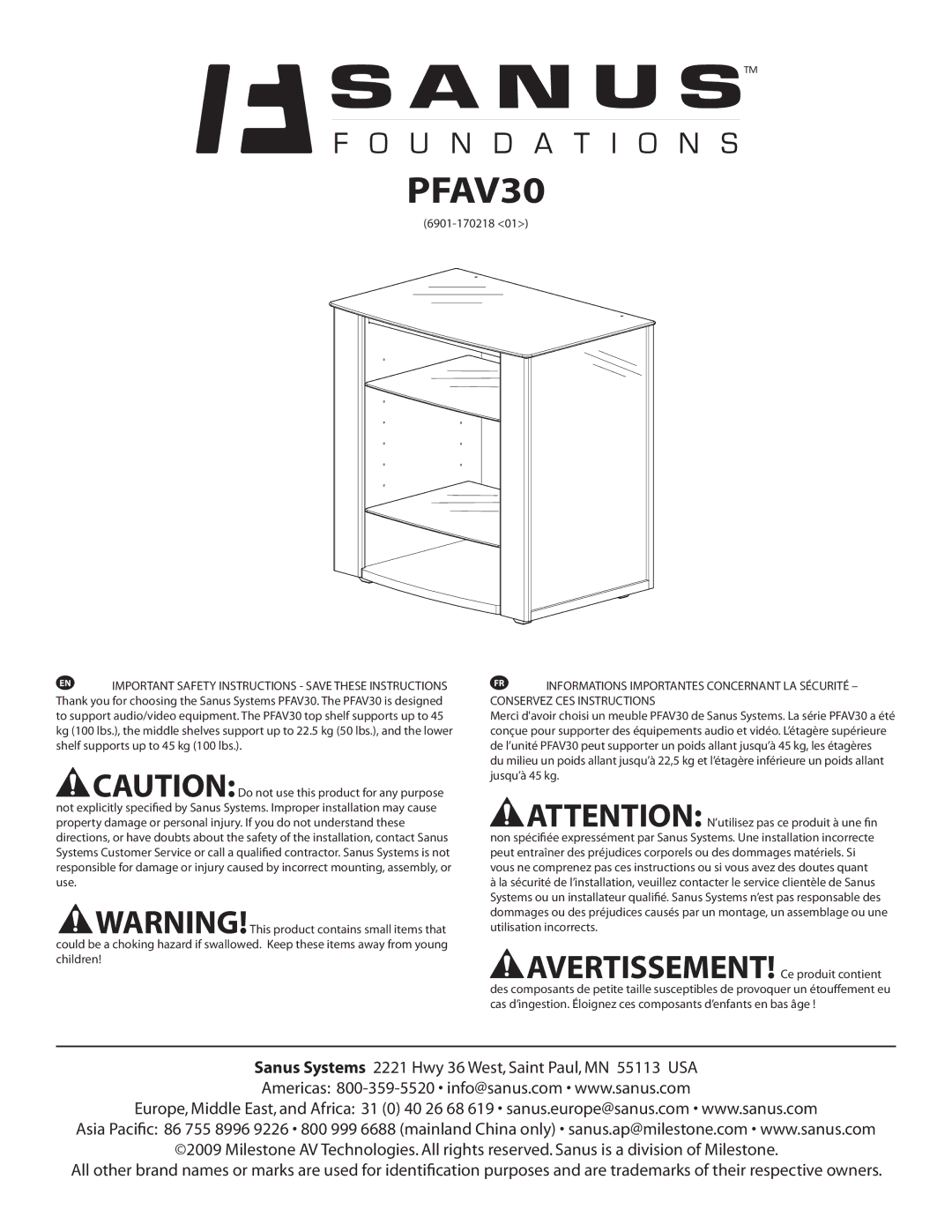 Sanus Systems PFAV30 important safety instructions 