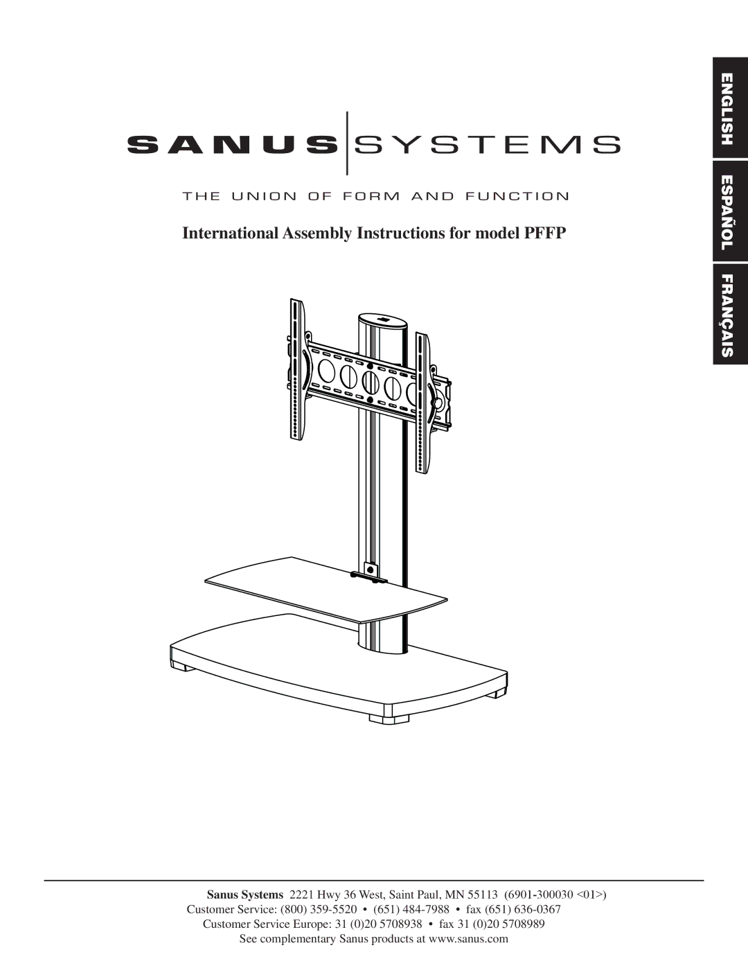 Sanus Systems PFFP manual International Assembly Instructions for model Pffp 