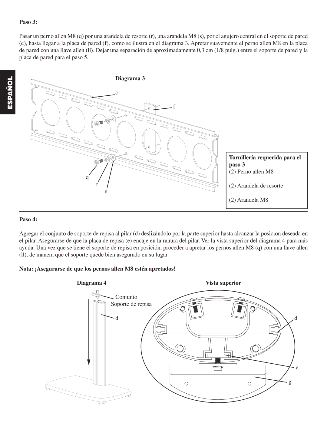 Sanus Systems PFFP manual Diagrama Tornillería requerida para el paso 