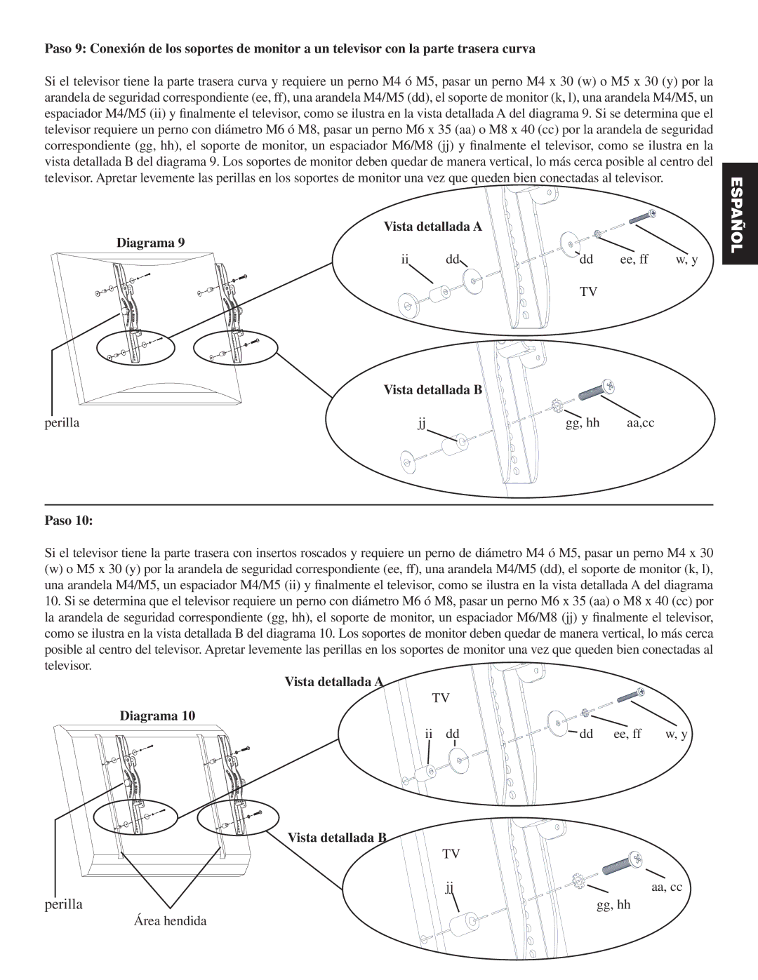 Sanus Systems PFFP manual Vista detallada a Diagrama 