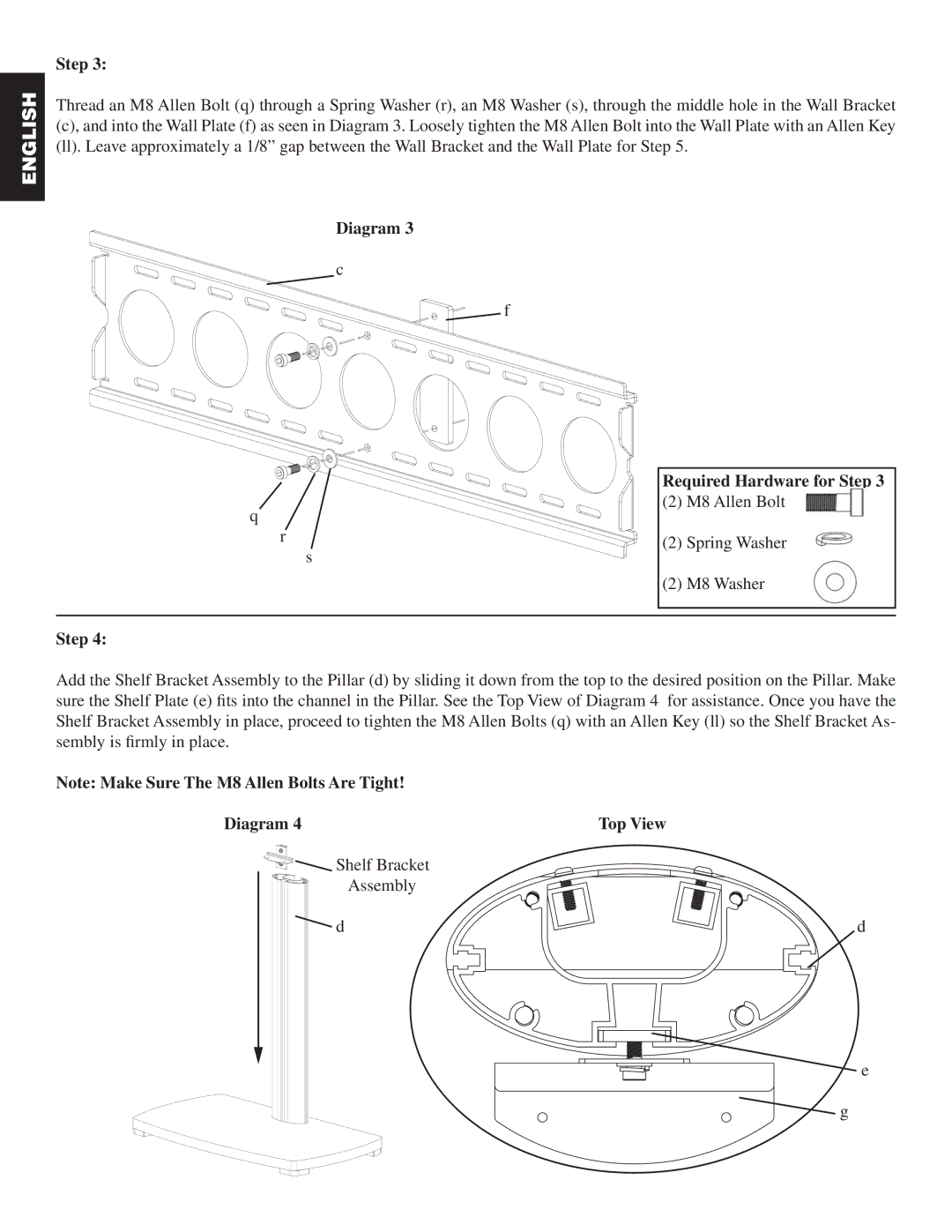 Sanus Systems PFFP manual Diagram Required Hardware for Step, Diagram Top View 