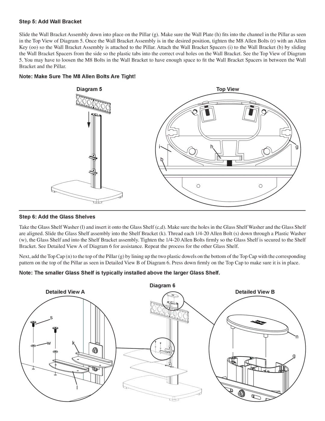 Sanus Systems PFFP2 manual Add Wall Bracket, Add the Glass Shelves, Detailed View a 