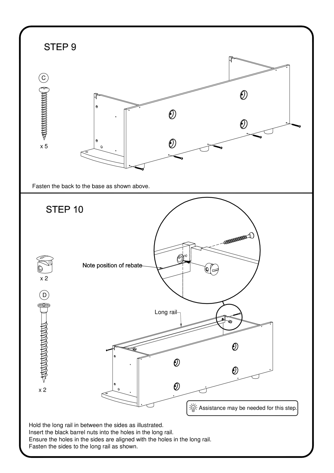 Sanus Systems PFV59S specifications Fasten the back to the base as shown above Long rail 