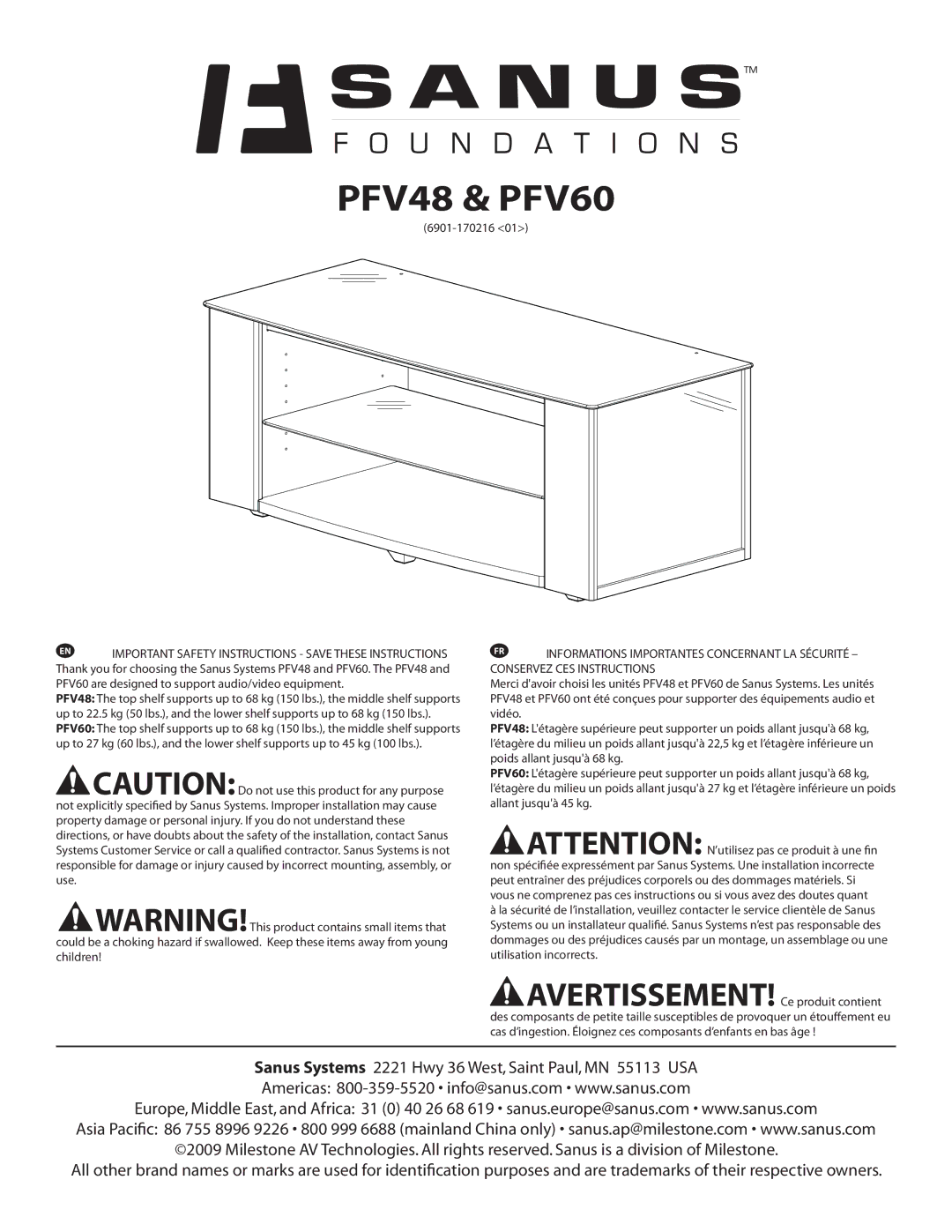 Sanus Systems important safety instructions PFV48 & PFV60 