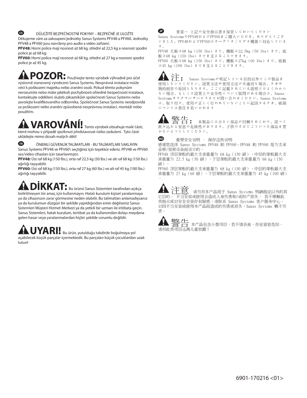 Sanus Systems PFV60, PFV48 important safety instructions Jp 重要－ 上記の安全指示書を保管しておいてください 