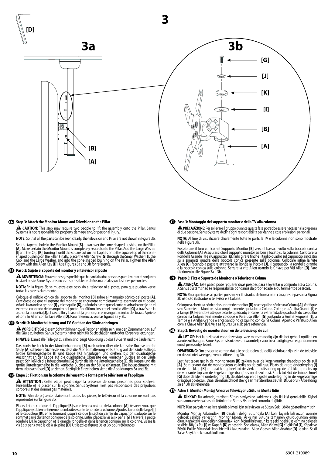 Sanus Systems SC1A manual EN Attach the Monitor Mount and Television to the Pillar 