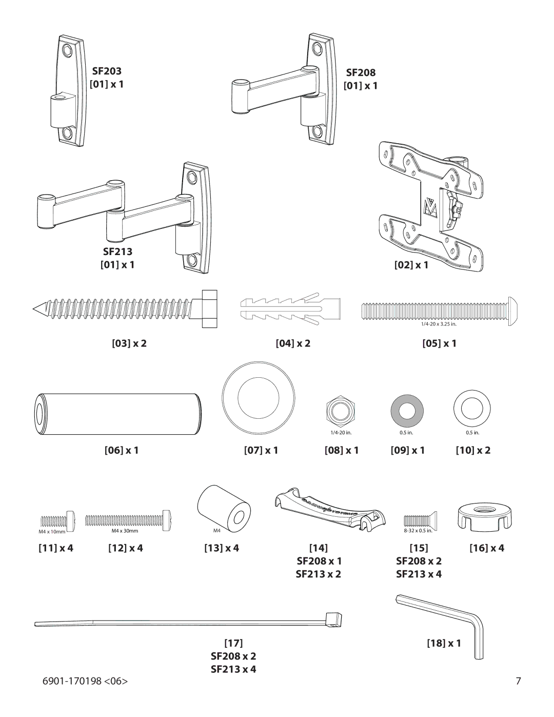 Sanus Systems SF208 important safety instructions SF203 01 x SF213 03 x 06 x 