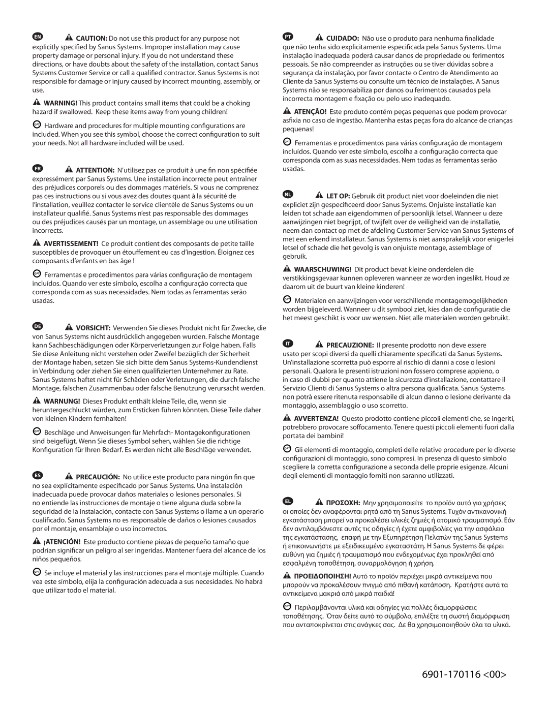 Sanus Systems SFA29 manual 6901-170116 