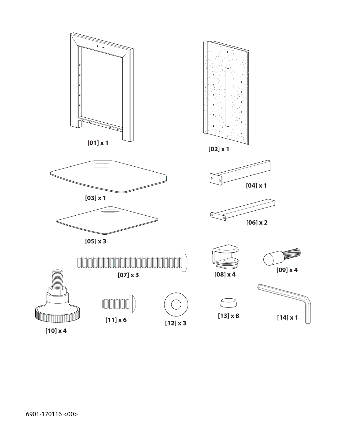 Sanus Systems SFA29 manual 01 x 1 02 x 04 x 03 x 06 x 05 x 07 x 