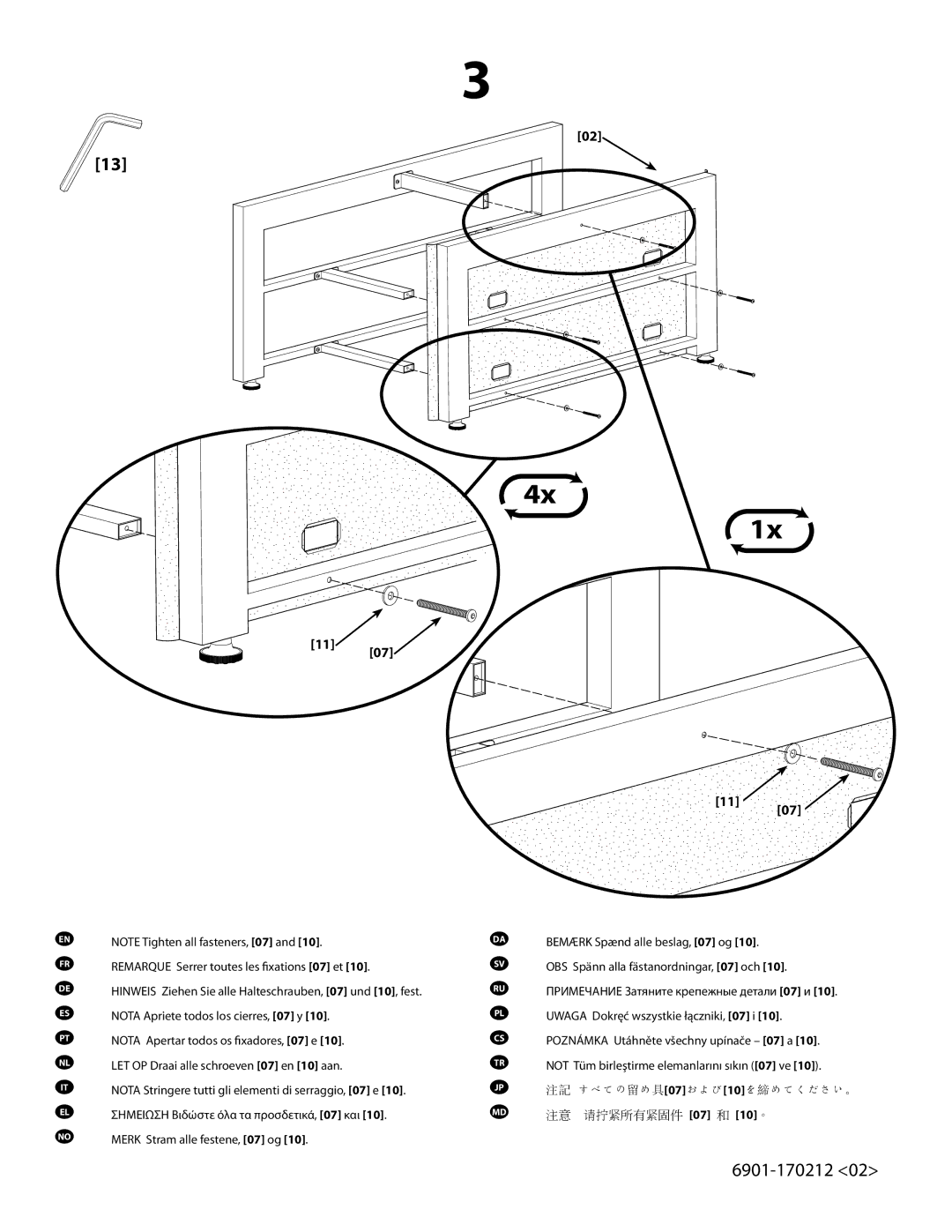 Sanus Systems SFV265 manual Remarque Serrer toutes les fixations 07 et, Nota Apriete todos los cierres, 07 y 