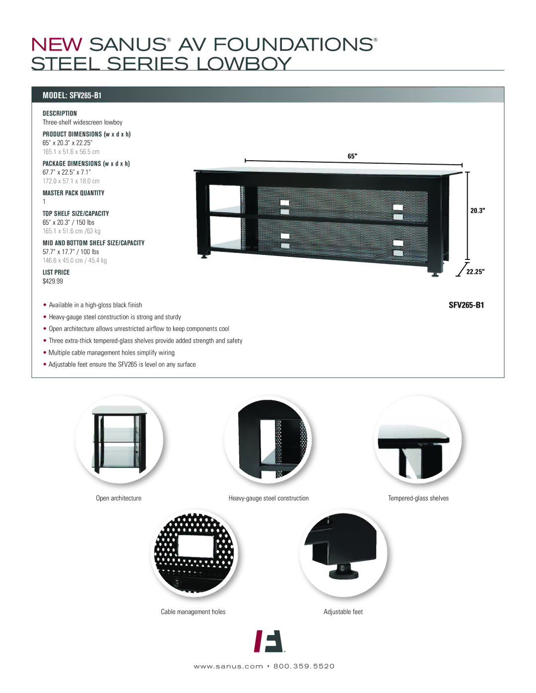 Sanus Systems SFV265B manual Model SFV265-B1 