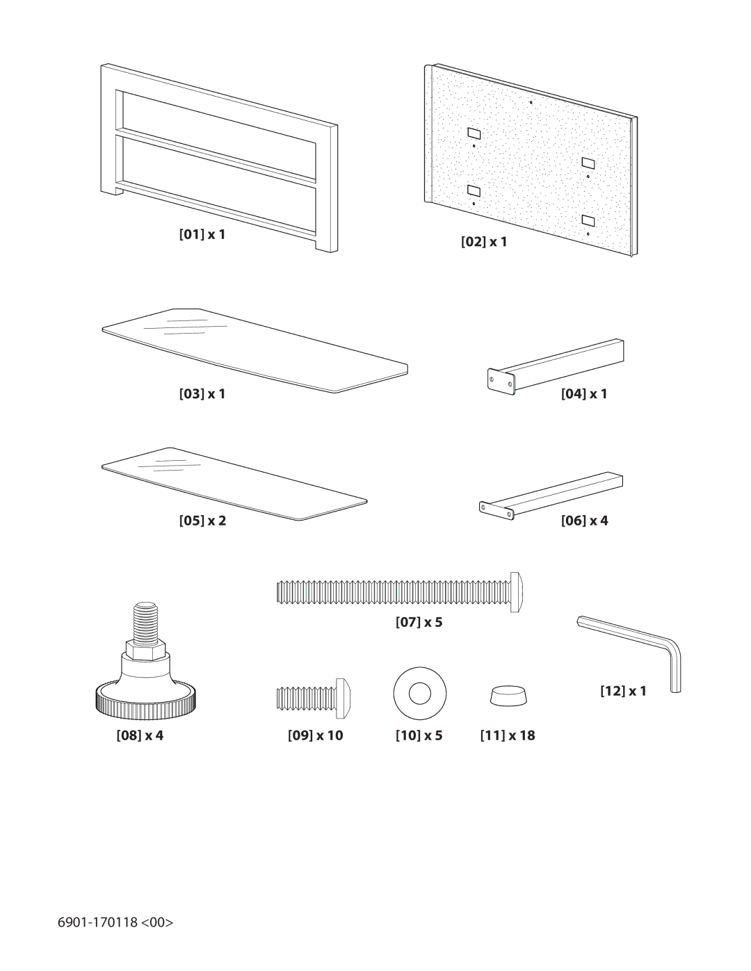 Sanus Systems SFV49 manual 01 x 03 x 05 x 02 x 04 x 06 x 07 x 12 x 08 x 09 x 10 x 