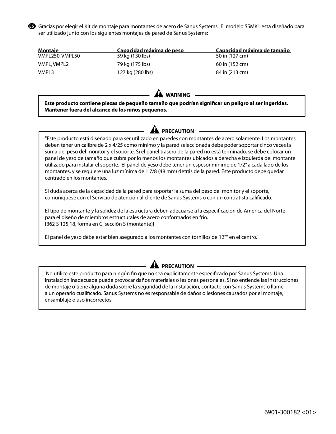 Sanus Systems SSMK1 manual 6901-300182 