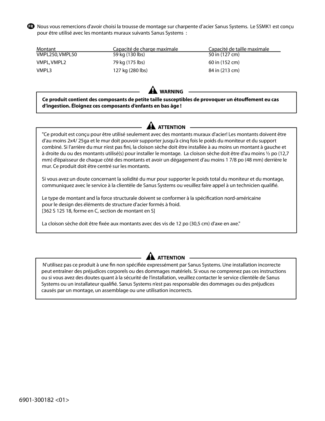 Sanus Systems SSMK1 manual 6901-300182 