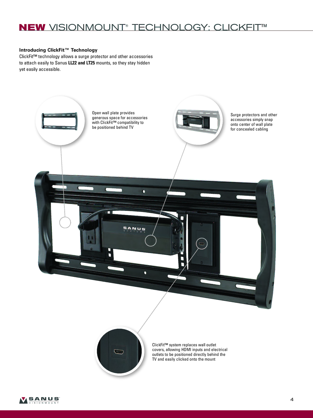 Sanus Systems VF2012-B1, VF2022-B1 manual NEW Visionmount Technology Clickfit, Introducing ClickFit Technology 