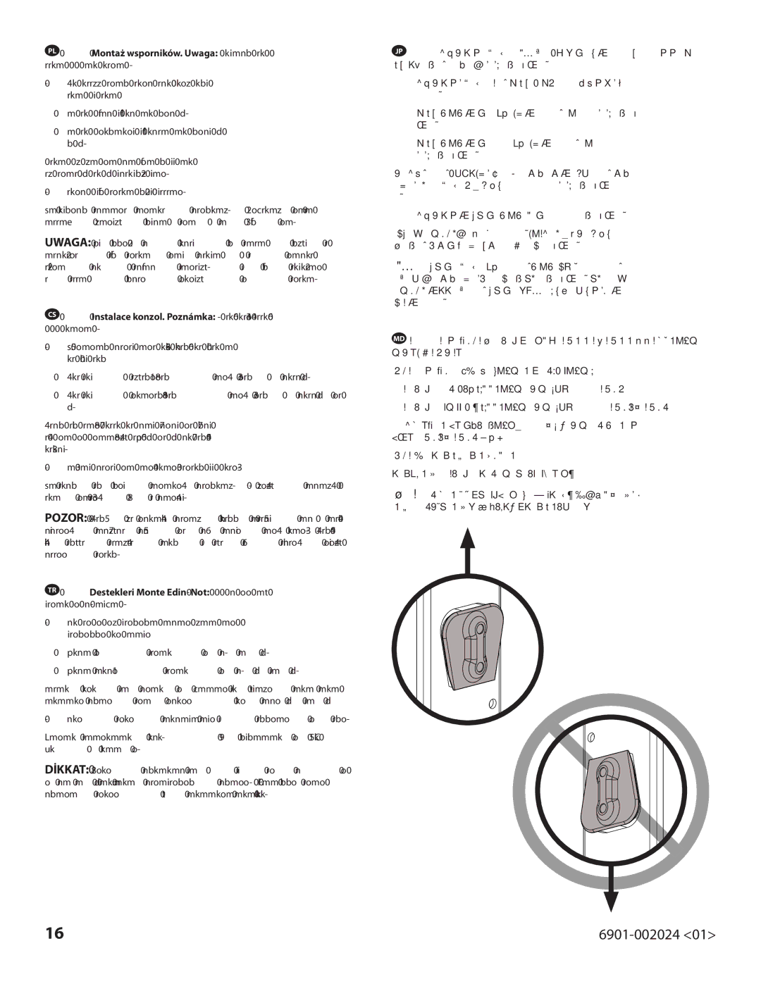 Sanus Systems VLF210, 6901-002024 important safety instructions PL Montaż wsporników. Uwaga W przypadku telewizorów z 