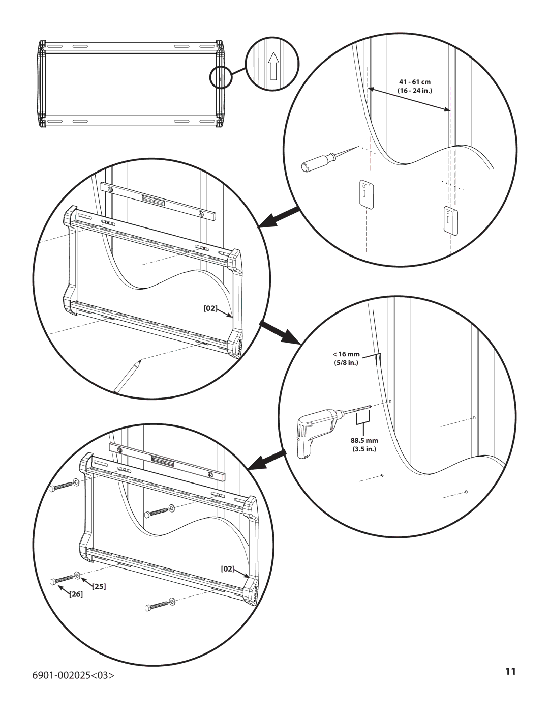 Sanus Systems VLF220 important safety instructions 41 61 cm 16 24 Mm 5/8 88.5 mm 