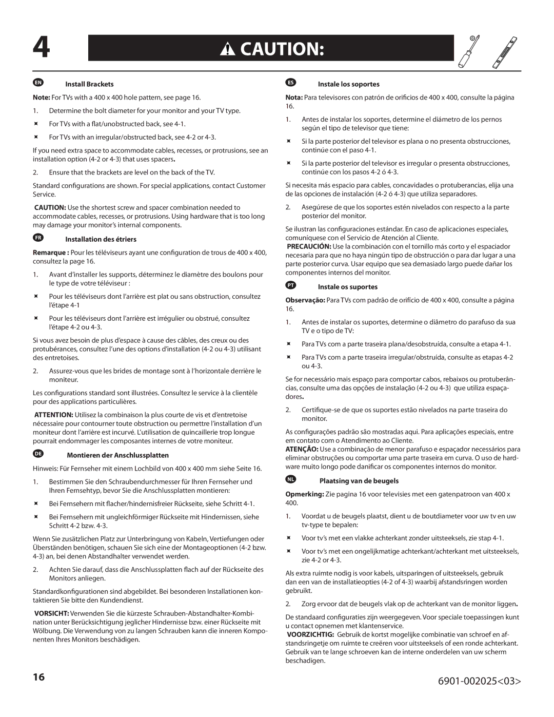 Sanus Systems VLF220 important safety instructions Install Brackets 