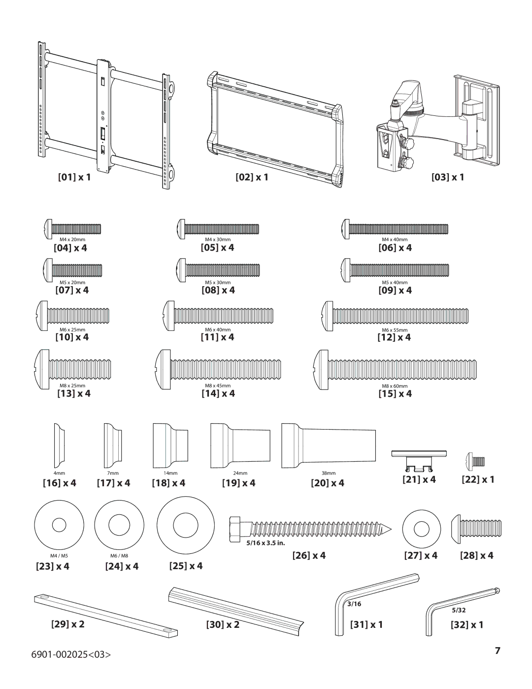 Sanus Systems VLF220 important safety instructions 01 x 02 x 03 x 