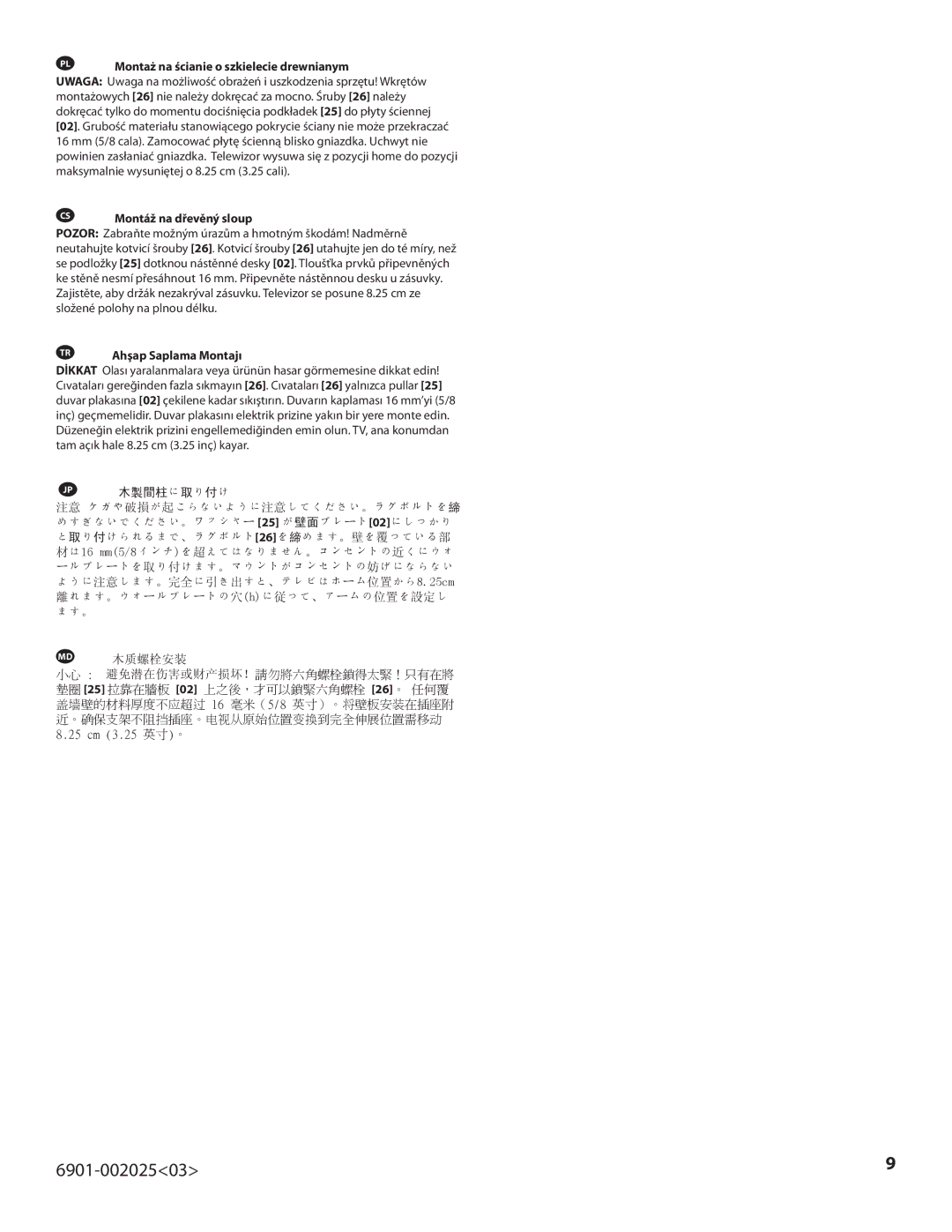 Sanus Systems VLF220 important safety instructions 木质螺栓安装 