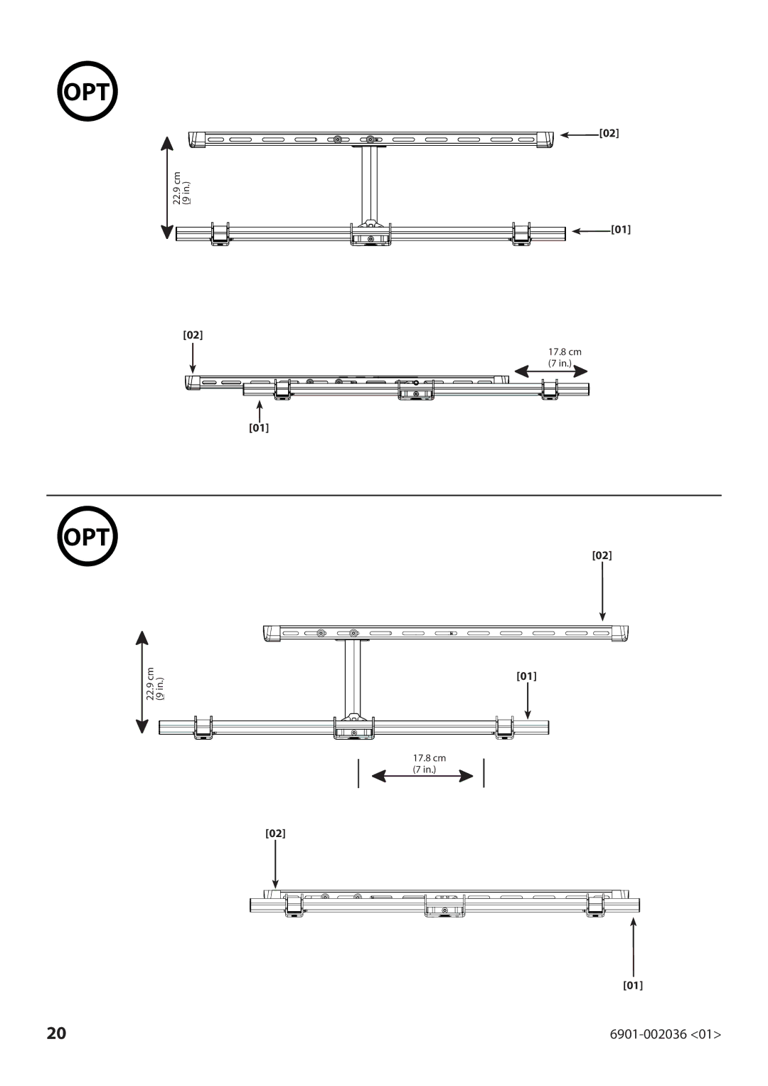 Sanus Systems VLMF109 manual 22.9 cm 9 17.8 cm 7 