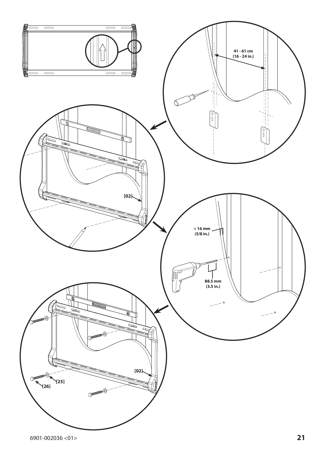 Sanus Systems VLMF109 manual 41 61 cm 16 24 Mm 5/8 88.5 mm 