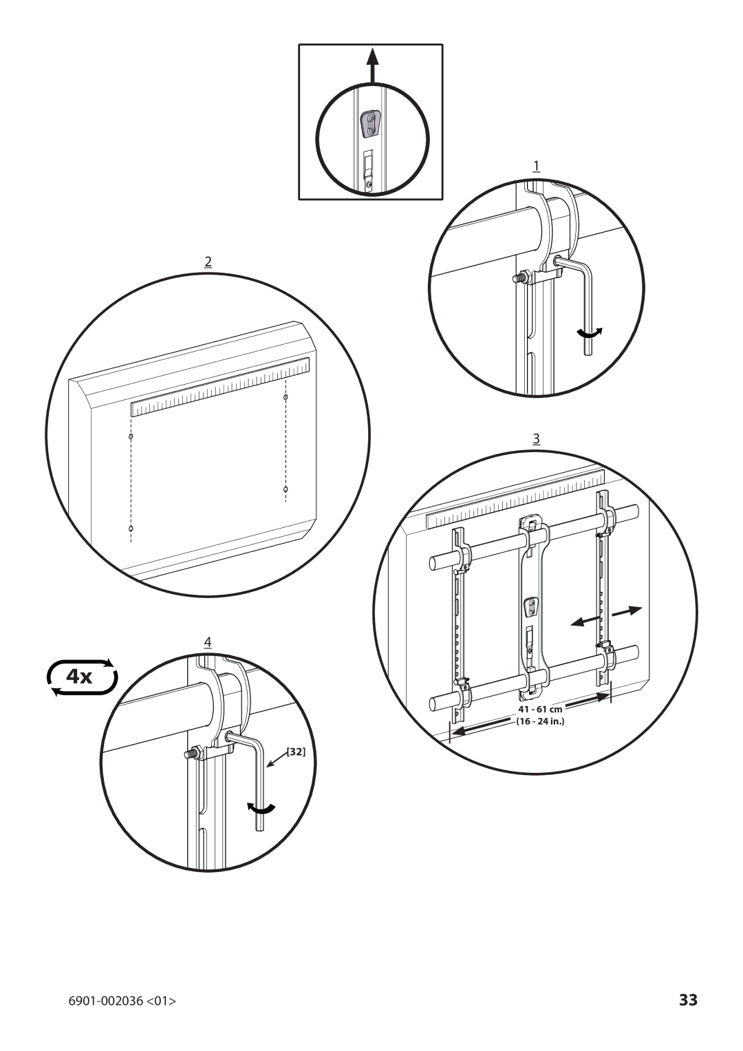 Sanus Systems VLMF109 manual 41 61 cm 16 24 