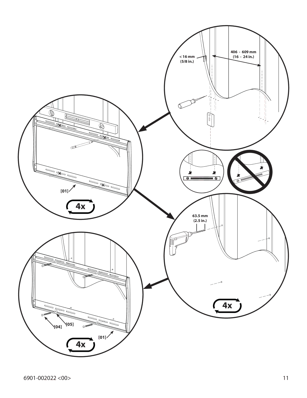 Sanus Systems VLT15 important safety instructions Mm 5/8 406 609 mm 16 24 63.5 mm 