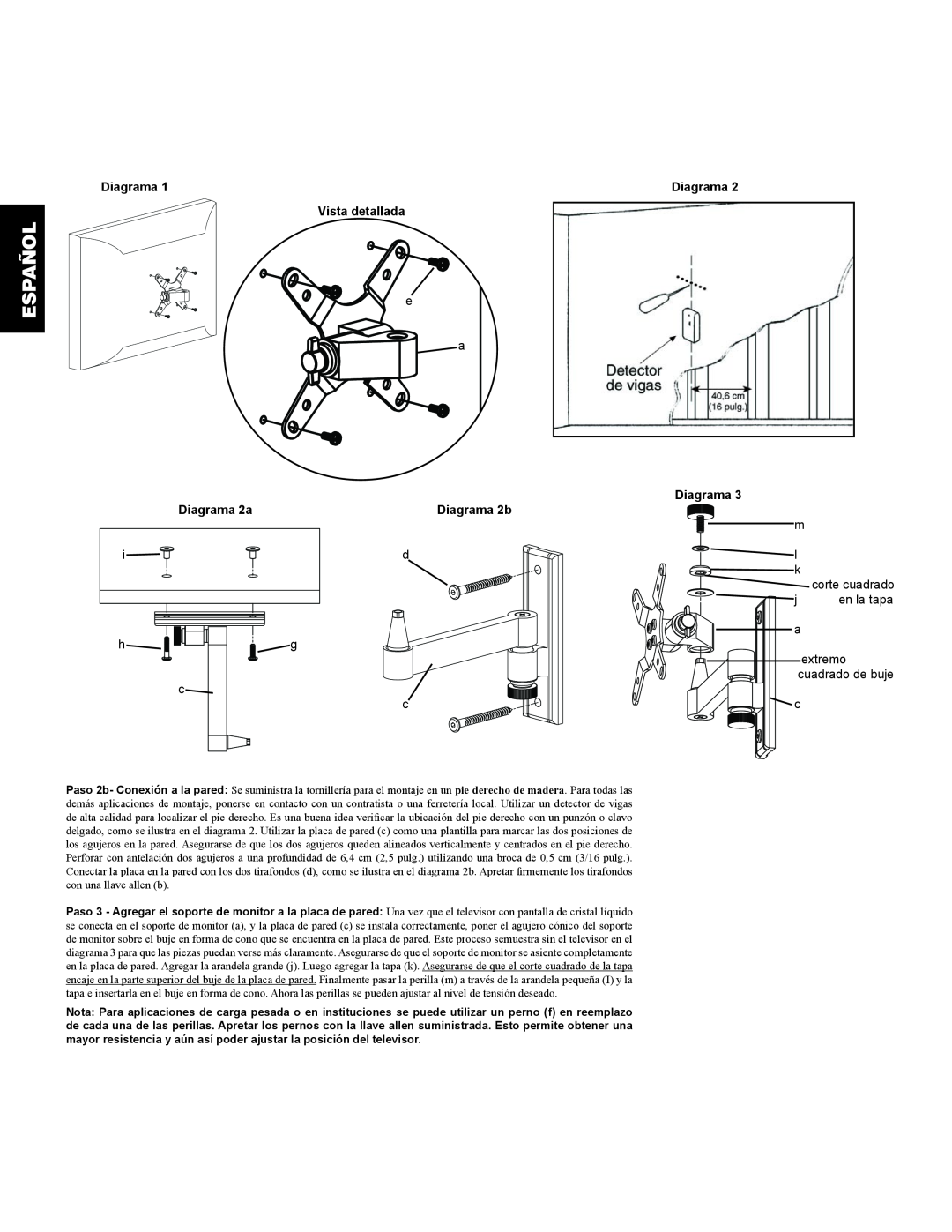 Sanus Systems VM2 manual Español, Vista detallada, Diagrama 2a 