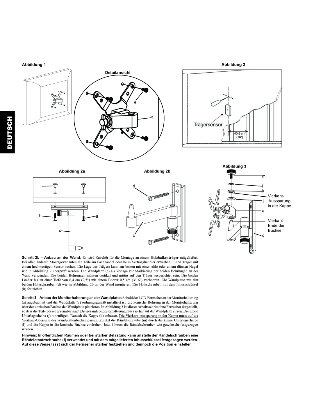 Sanus Systems VM2 manual Deutsch, Detailansicht, Abbildung 2a 