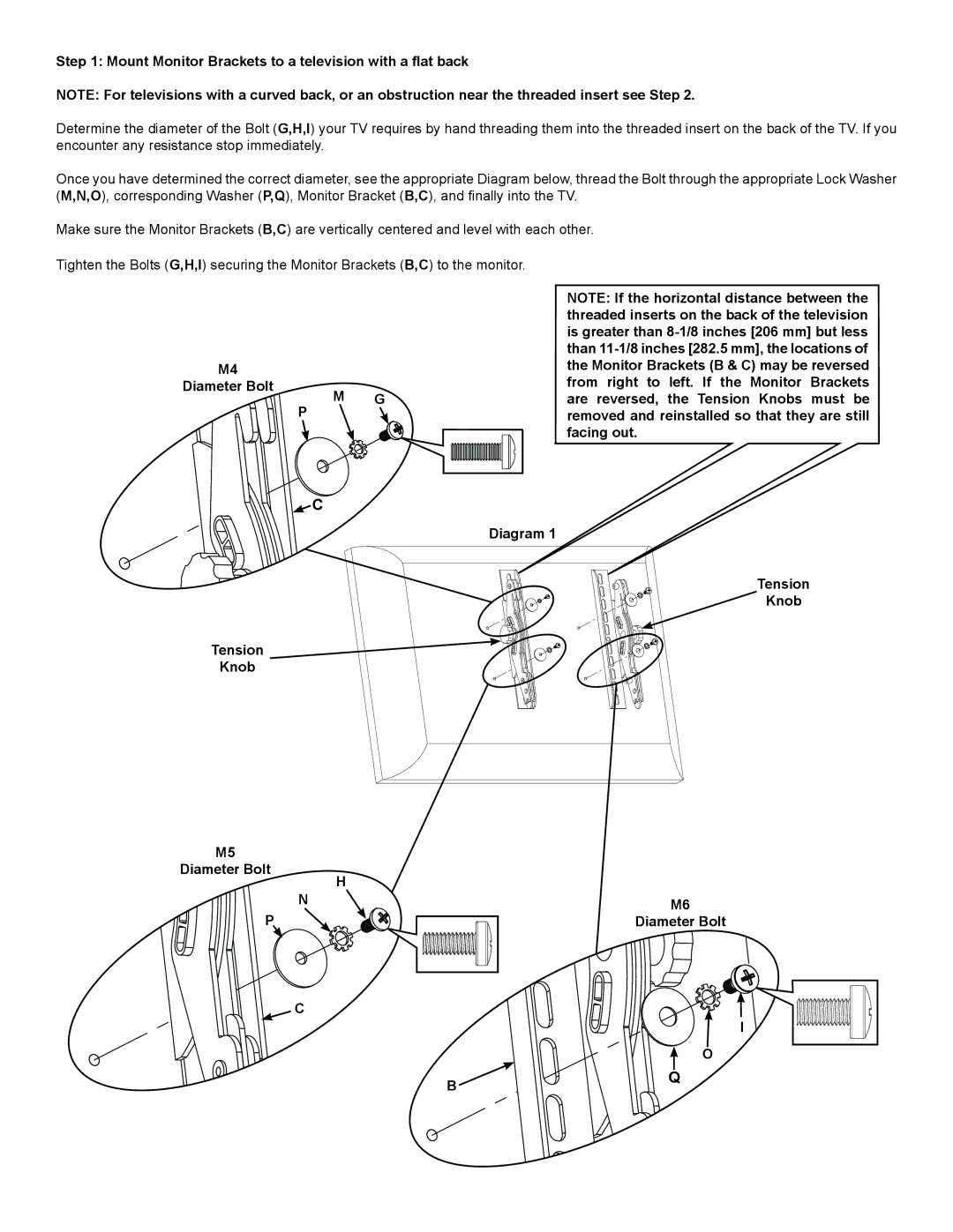 Sanus Systems VM200 manual Mount Monitor Brackets to a television with a flat back 