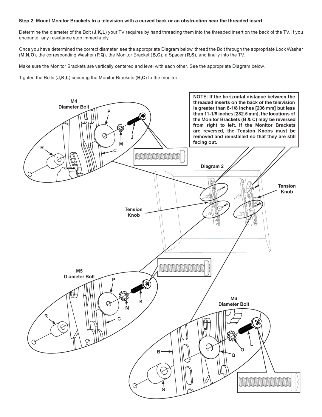 Sanus Systems VM200 manual Diameter Bolt Tension Knob Facing out Diagram 